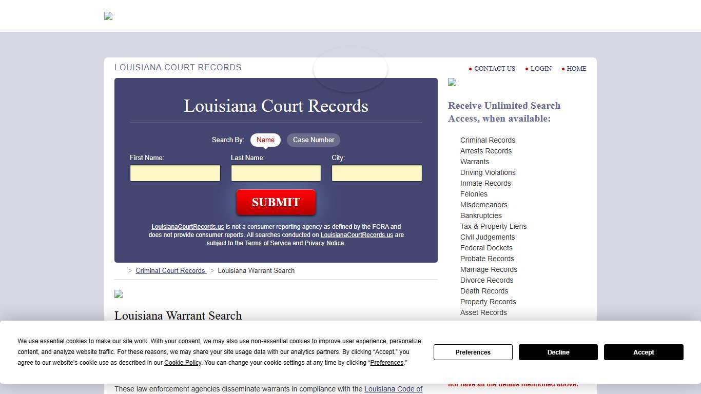 Louisiana Warrant Search | LouisianaCourtRecords.us
